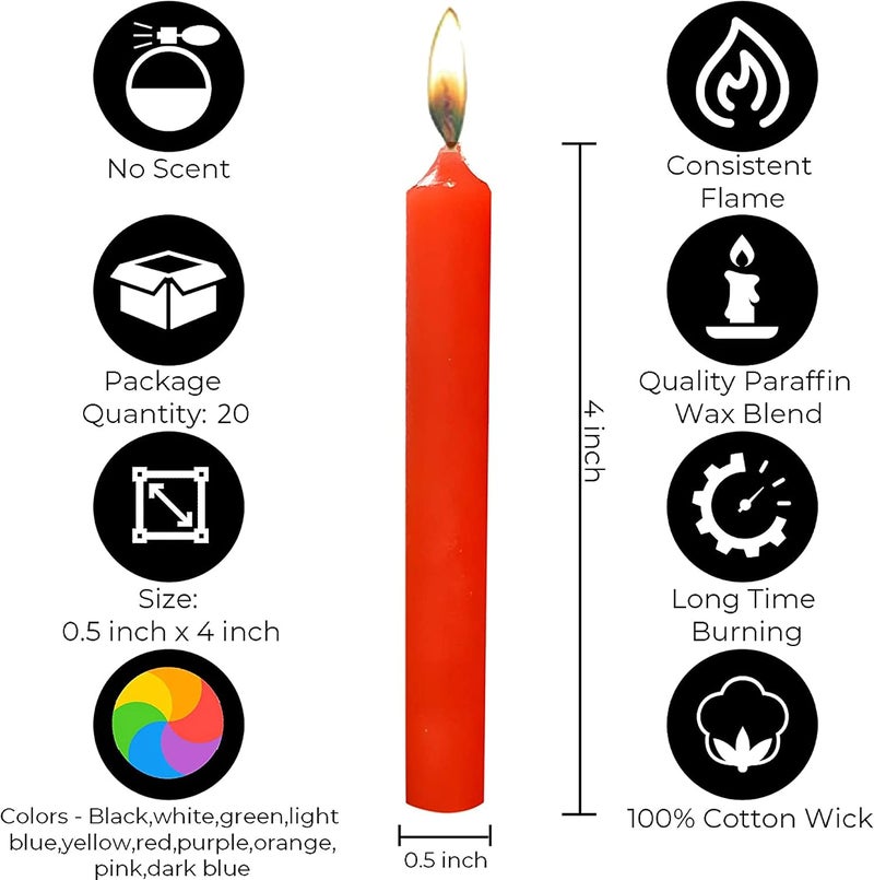 Dinil – 20 Assorted Color Spell/Chime Candles – Premium Mini Taper Candles for Rituals, Prayer, Birthdays, Meditation, Altar, Spells, Chime Candles - 4 Inch Tall (Multi-Colored) - Image 3